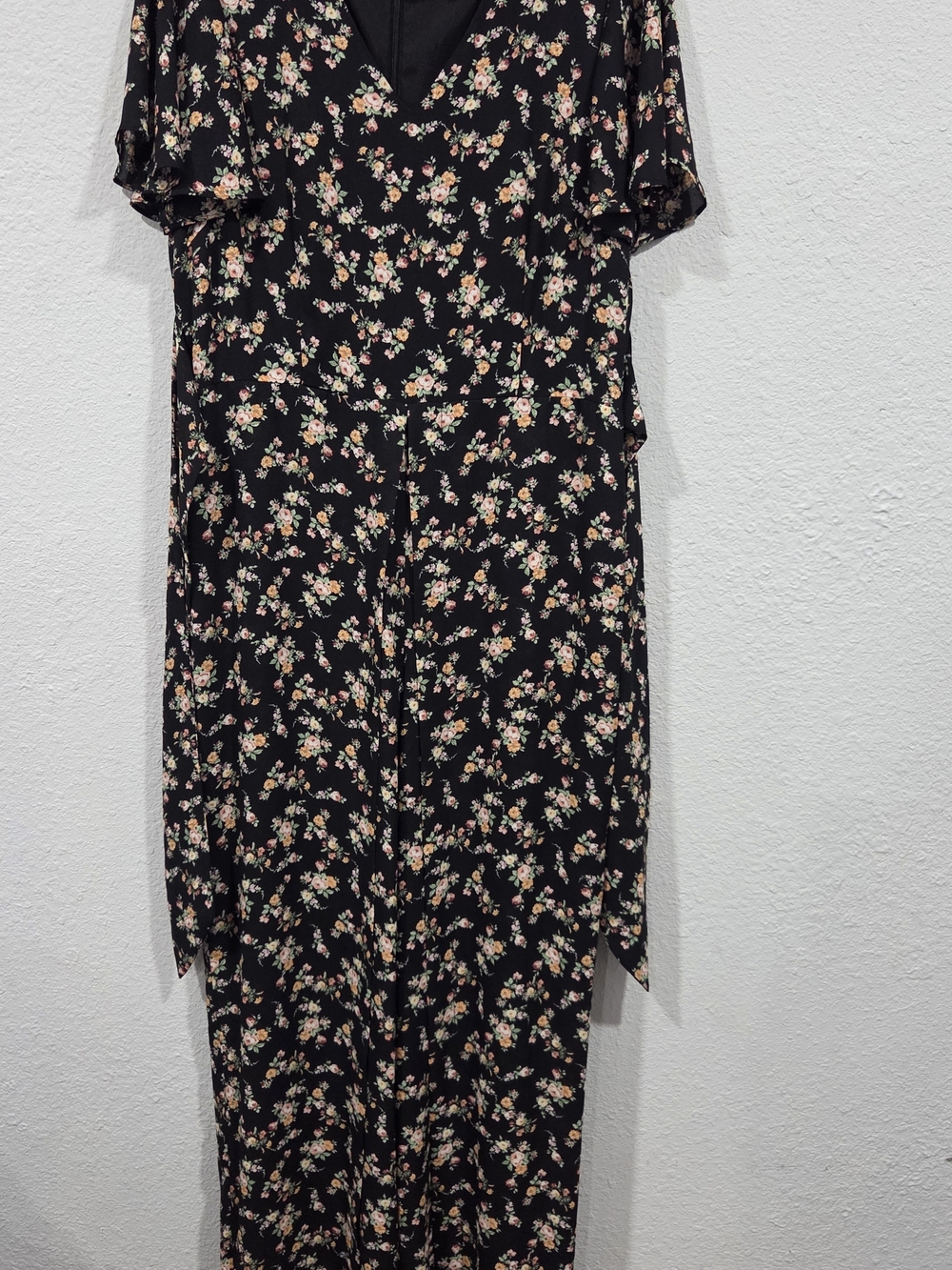 Tahari Black Floral Jumpsuit with V-Neck
